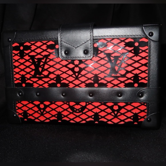 Louis Vuitton Petite Malle Red Black Leather Black Hardware RARE - Picture 8 of 12